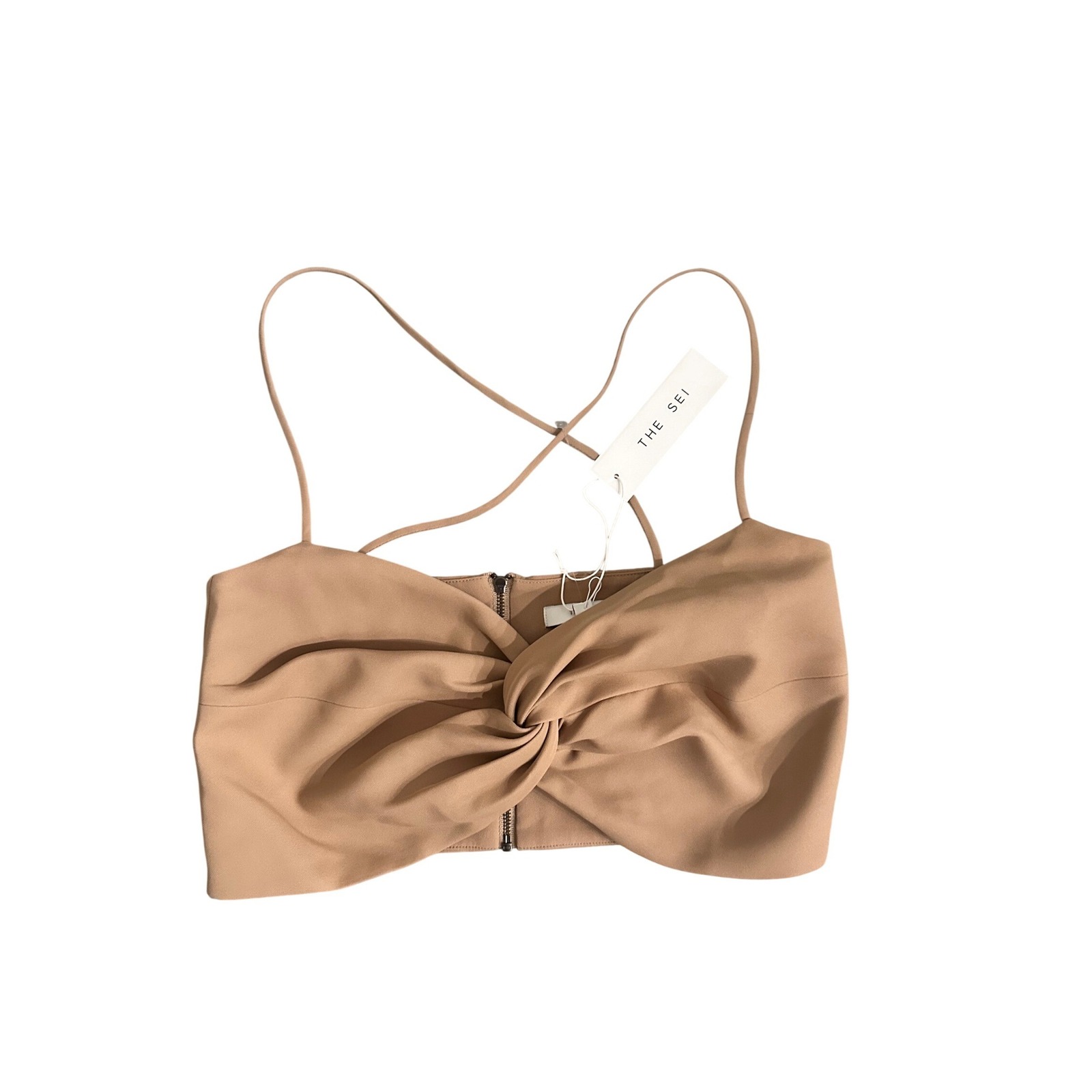 The Sei Twist Front Cami Crop Top Camel Tan Spaghetti Strap Zip Back — image 2 of 5